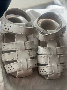 Kids White Leather Sandals - Comfortable Strappy Toddler Shoes